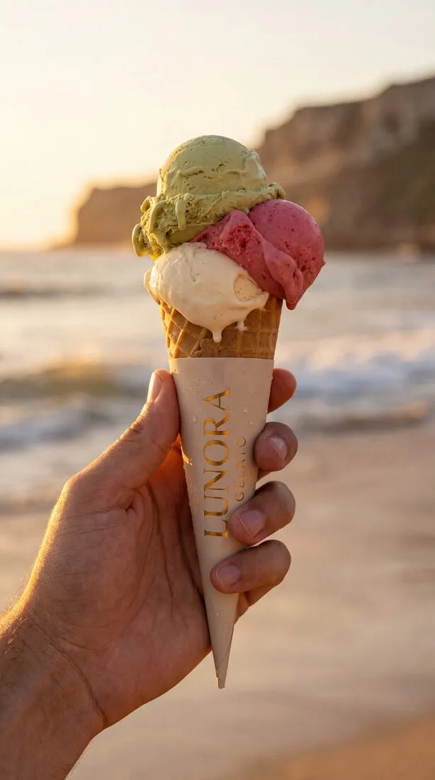 O mesmo gelado numa foto luminosa ao pôr do sol